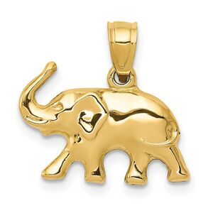 14k Yellow Gold 3D Polished Elephant Pendant